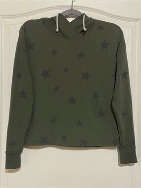 Grayson Threads Olive Green Star Print Hoodie Sweatshirt XS
